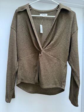 Madewell Olive Metallic Scoopneck Sweater